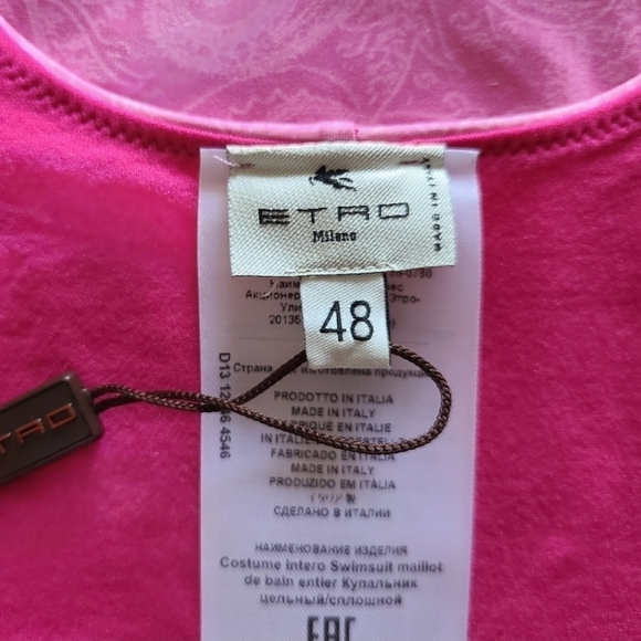 ETRO One-Piece Swimsuit with Paisley Print, Size 12, Pink, NWT - Picture 13 of 16